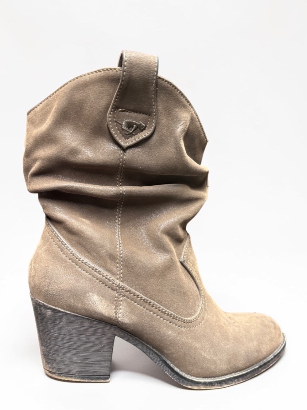 Taupe Slouch Western Ankle Boots Size 8.5 Boho Cowgirl Style